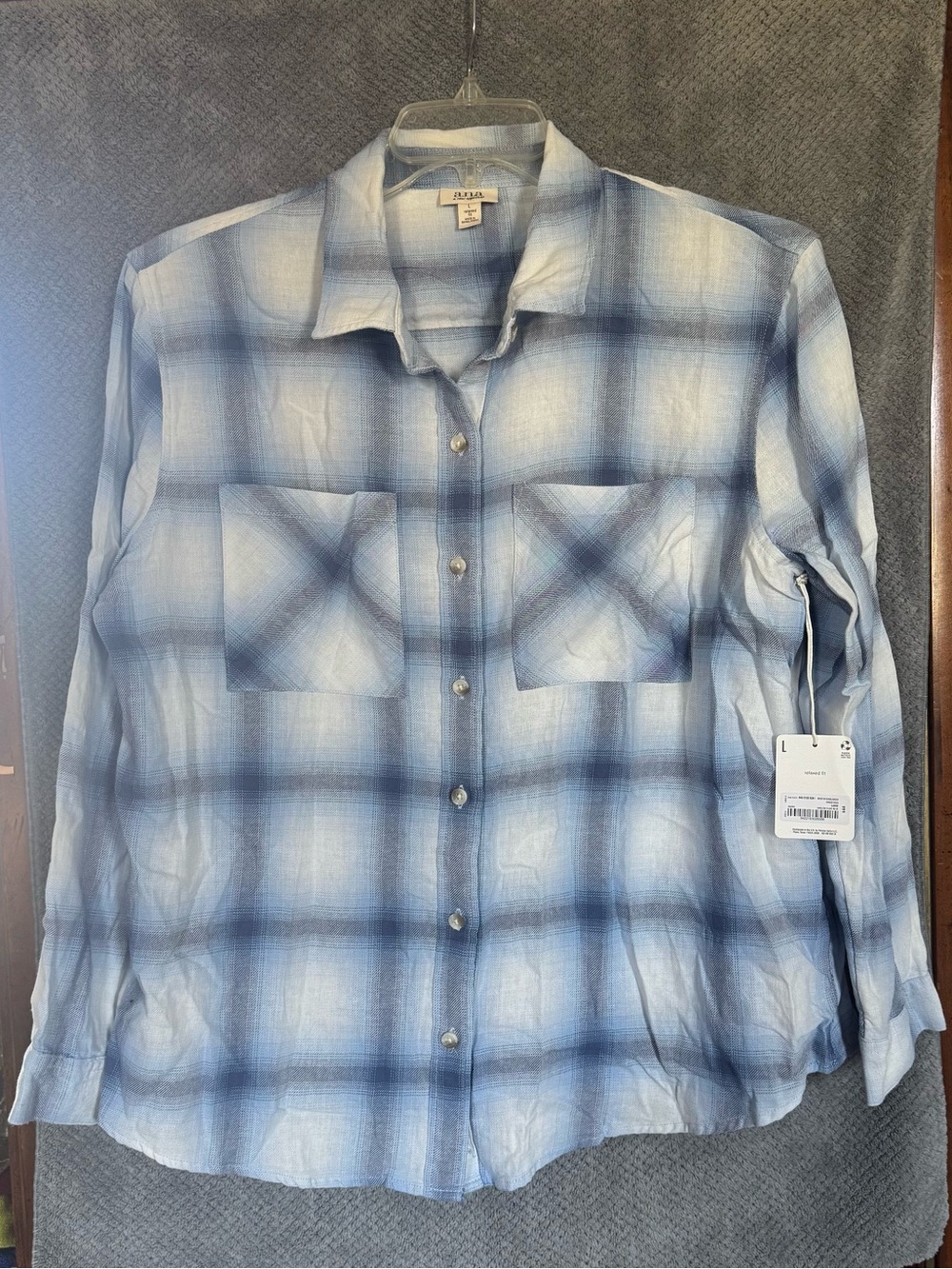 a.n.a Blue White Ombre Plaid Button-Down Shirt/Flannel